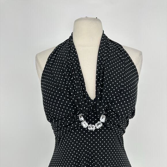 Y2K My Mitchel Halter Babydoll Dress Size S Polka Dot Pinup Coquette Rhinestone - Picture 4 of 11